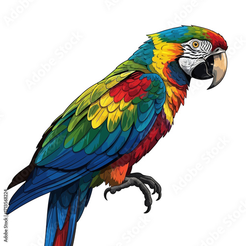Colorful Tropical Parrot Macaw Bird with Bright Feathers Vector Illustration