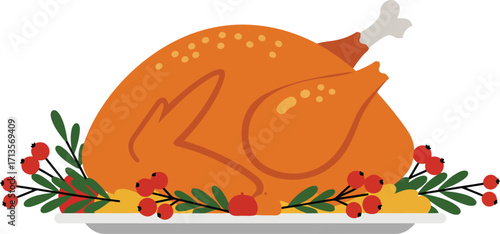 Golden roasted turkey feast festive holiday dinner celebration vector