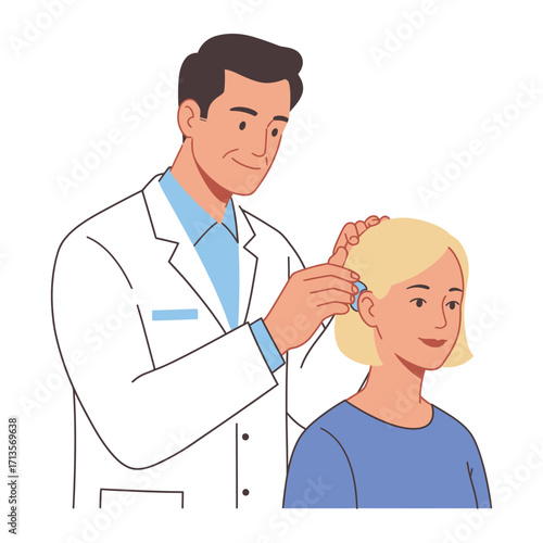 Vector art of doctor examining a patients ear