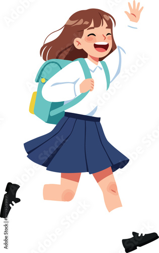 Joyful schoolgirl backpack running excitement back to school autumn vector