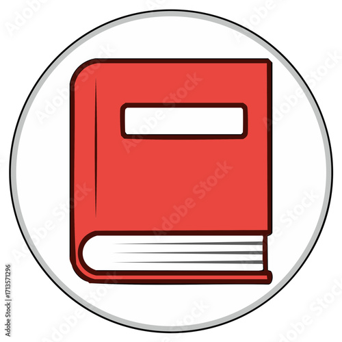 Red Book Icon Symbol Isolated on White Circle Border Simple Vector Illustration