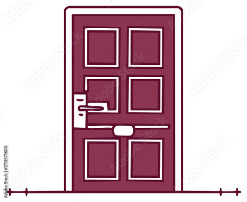 Stylized Interior Maroon Door with Handle and Panels Inviting New Experiences