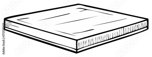 Illustrated sketch of a closed book with visible pages, simple lines