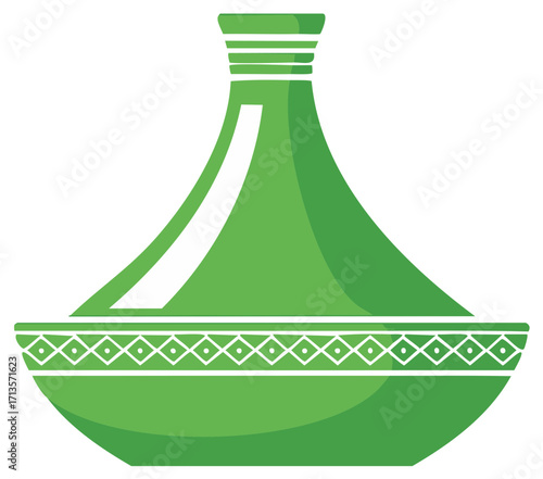 Green Ceramic Moroccan Tagine Pot with Geometric Design Vector Illustration
