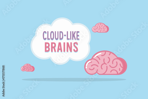 Creative cloud brains with text cloud like brains illustration on a blue background