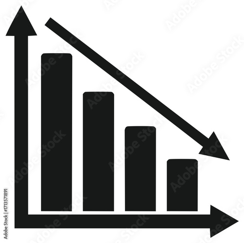 Bar Chart Showing Downward Trend with Upward and Downward Arrows, Business Analytics