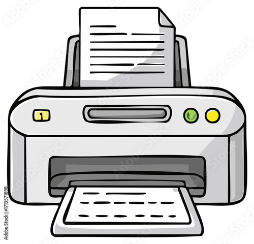 Cartoon illustration of a printer printing document from the office