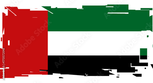 Dynamic graphic illustration of the United Arab Emirates flag, presented with a textured, distressed effect, evoking a strong sense of national heritage and pride for design projects