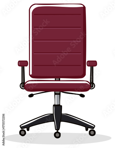 Burgundy Office Chair Illustration with Armrests and Wheels for Interior Design and Workplace Concepts