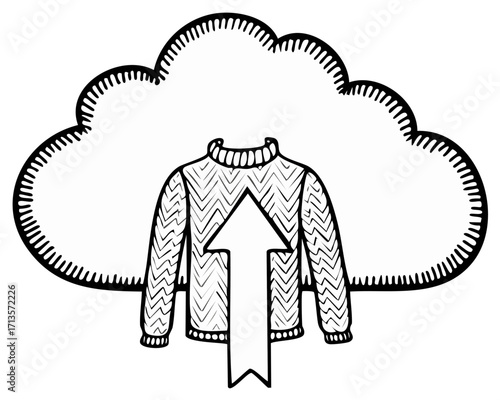 Sweater with upward arrow inside a hand drawn cloud graphic