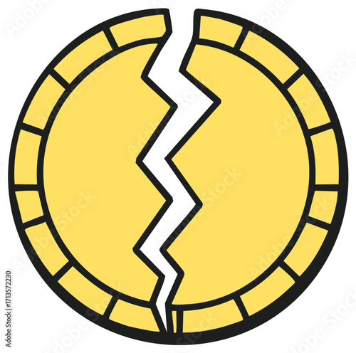 Cracked Round Yellow Object with Segmented Edge and Jagged White Split