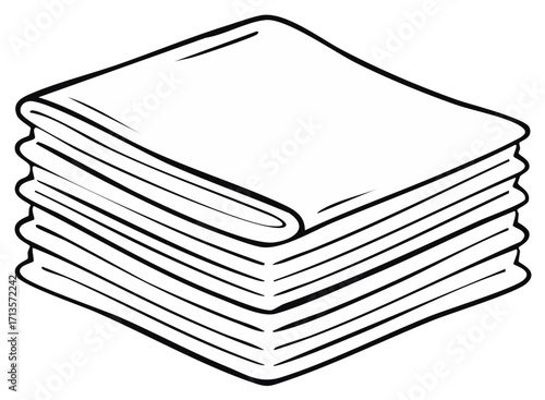Illustration of a stack of folded linen cloth or textiles in black and white