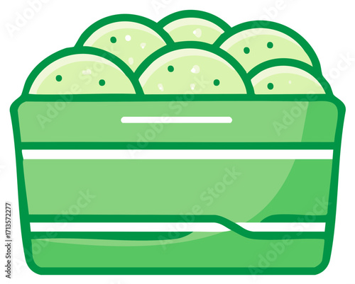Green food container with light green dessert scoops vector illustration