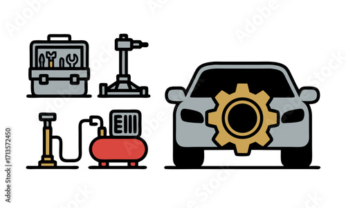 Automotive Repair and Maintenance Tools with Car Icon.