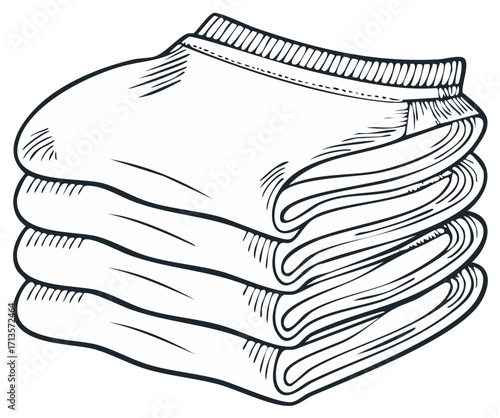 Stack of Folded Cloth Diapers or Soft Towels Hand Drawn Sketch