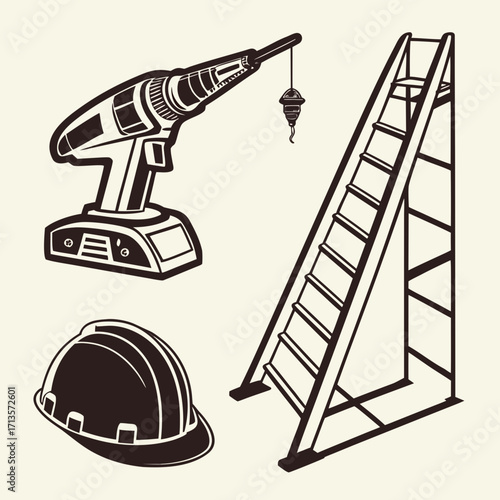 vector illustration of a ladder crane