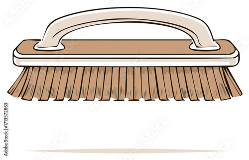 Illustration of Cleaning Brush with Handle for Scrubbing and Dusting Surfaces