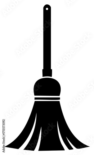 Minimalist black broom icon representing tidiness and janitorial services