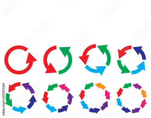 Circle arrows icon set. Diagram infographic set. Rotation cycle vector  1, 2, 3, 4, 5, 6, 7, 8 parts.
Sync repeat and reload arrow icon, rotate arrow symbol, Vector illustration .