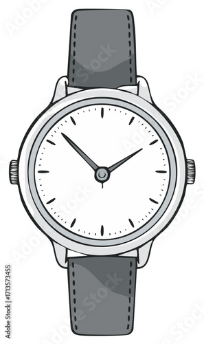 Classic wristwatch with leather strap design illustration timepiece