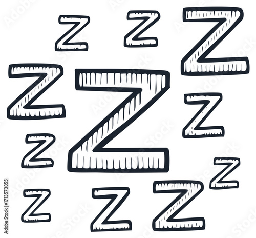 Hand-drawn Doodle with Sleeping Z Letters Scattered in Artistic Black and White Design