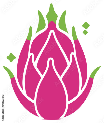 Vibrant pink and green dragon fruit icon stylized tropical pitaya vector illustration for healthy food design