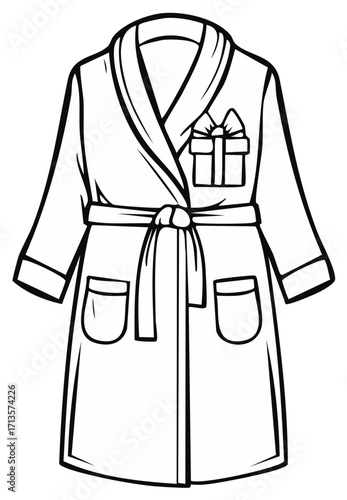 Robe Illustration Black and White Outline Dressing Gown Sleepwear Line Art