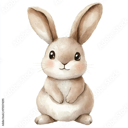 Adorable watercolor illustration of a cute baby bunny rabbit.