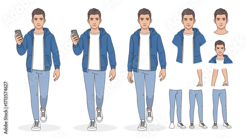 Fashionable young man poses in casual outfit with accessories