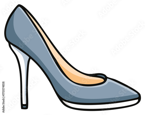 Blue High Heel Shoe Illustration for Fashionable Footwear Advertisement Design, Cartoon style, Elegant look