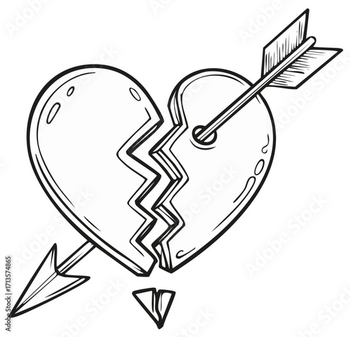 Broken Heart Symbol with Arrow Illustration, Symbolizing Love and Loss