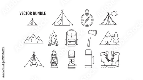 Set of camping and outdoor adventure icons