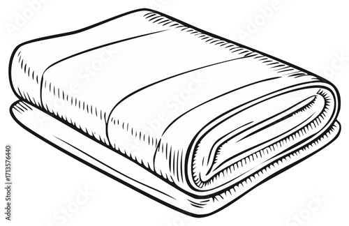 Folded blanket or towel simple black and white line art drawing