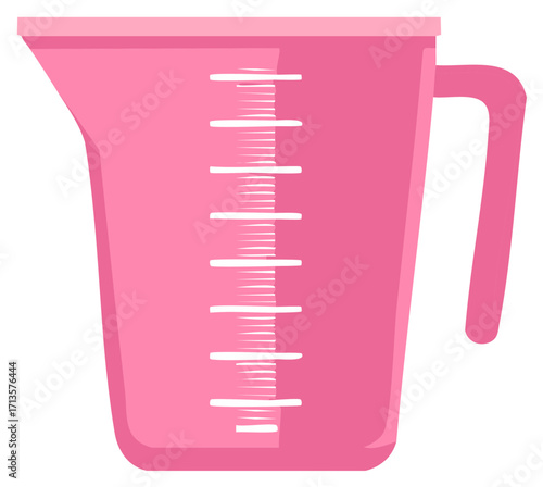 Pink measuring cup kitchen utensil for cooking and baking vector illustration