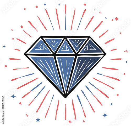 Illustration of a diamond with burst design.