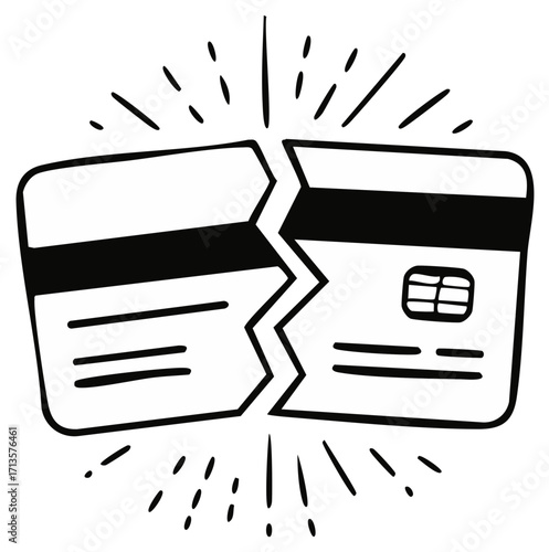 Broken Credit Card Icon Representing Financial Trouble and Debt Problems