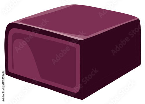 Abstract maroon cube with rounded edges and glossy highlights on white