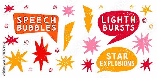 Hand drawn cartoon hot element. Flash lightning fire star pastel pattern bg. Punk Rock vector background.