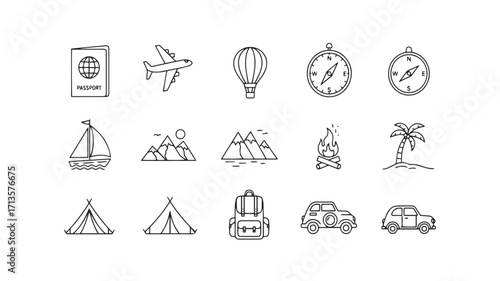 Collection of travel and adventure icons