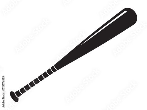Classic baseball bat silhouette isolated on white background for sports and games