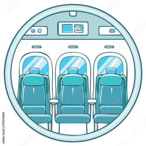 Interior View of Airplane Cabin with Three Empty Seats and Windows