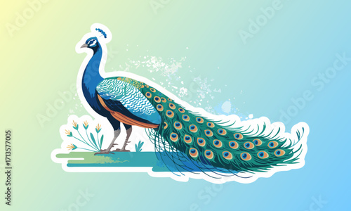 Majestic Peacock with Elaborate Train and EyePatterned Feathers.