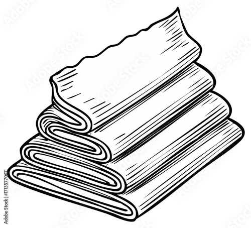 Stack of folded fabric in a simplified line drawing style, white background