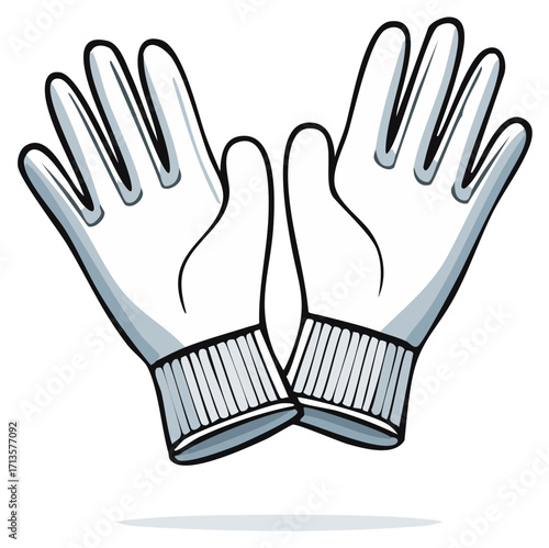 Pair of White Illustrated Gloves with Ribbed Cuffs