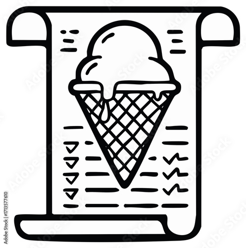 Ice Cream Cone Displayed on a Checklist Menu for Sweet Treat Selections