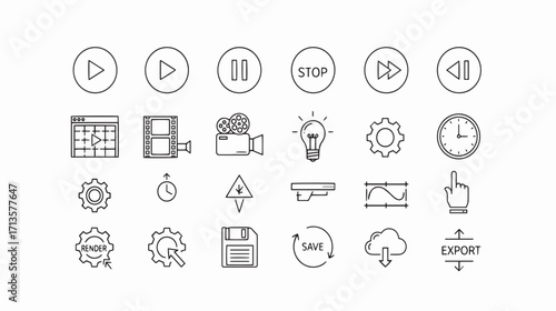 Collection of media and interface icons
