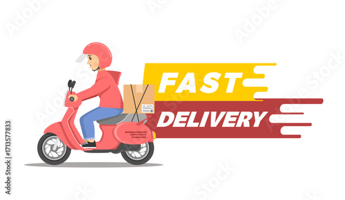 Fast Delivery service concept. Courier and fast delivery inscription. Express, fast, free delivery. Vector illustration