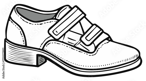 Outlined Vector Illustration of a Leather Loafer with Hook and Loop Fastener