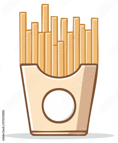 Cartoon french fries in paper container tasty golden fried potatoes in box for fast food restaurants