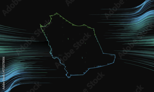 Outline of Saudi Arabia with Flowing Abstract Lines.